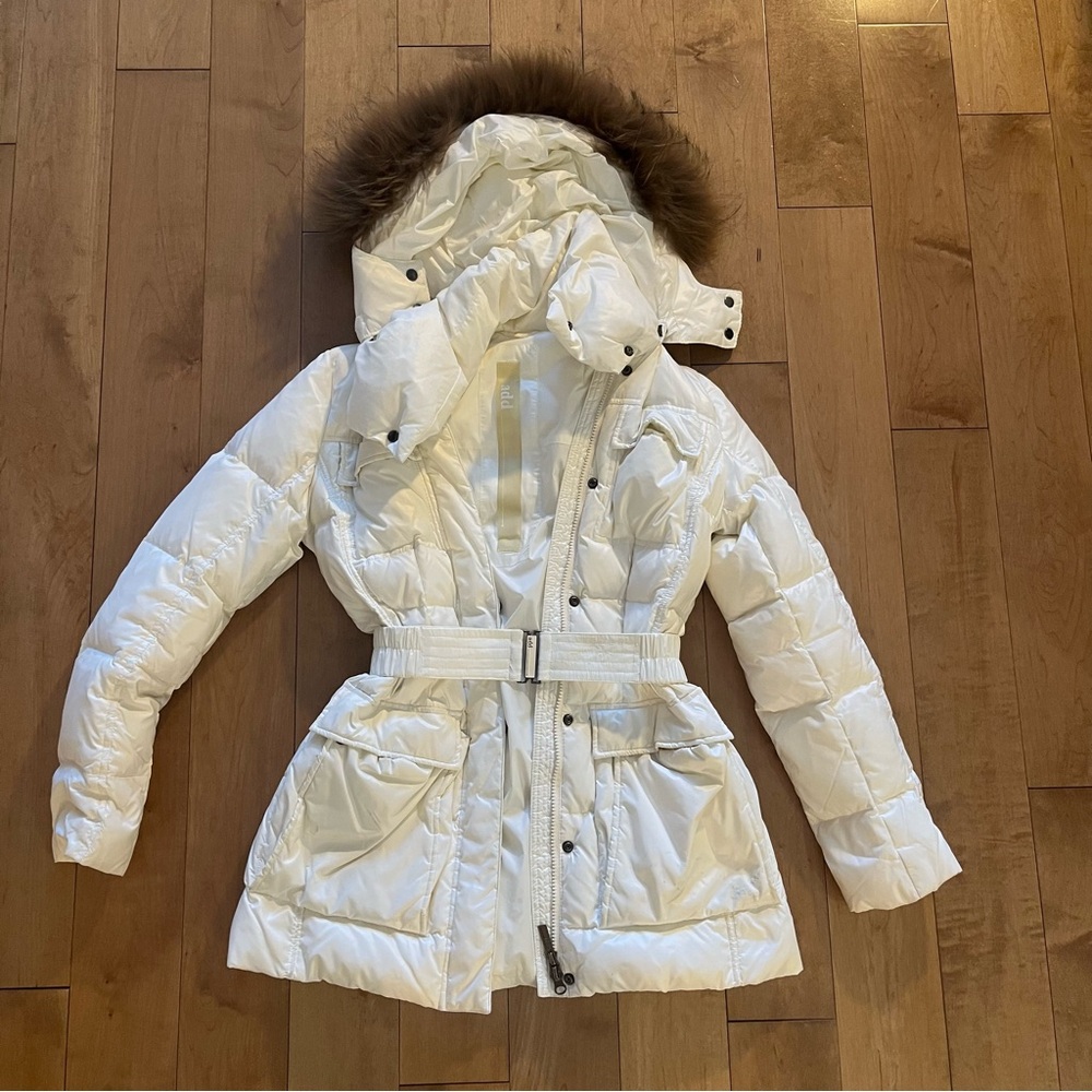 White Women's Jacket with Fur Hood